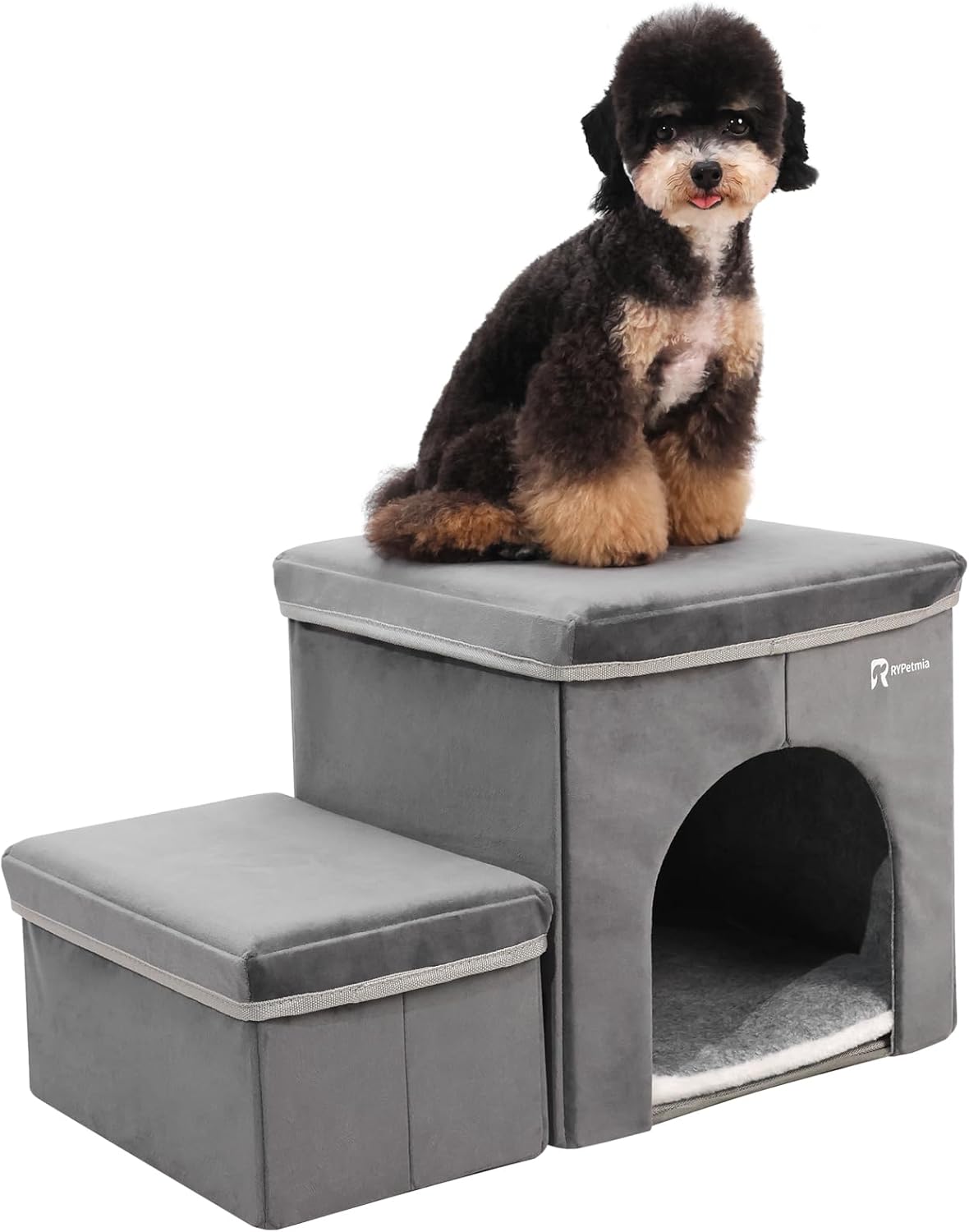Foldable Pet Stairs for Beds & Sofas - Non-Slip Dog Steps with Storage for Small to Medium Dogs & Cats, Supports up to 120 lbs - Durable 2 & 3-Step Doggie Ladder for Easy Access - Pawvie