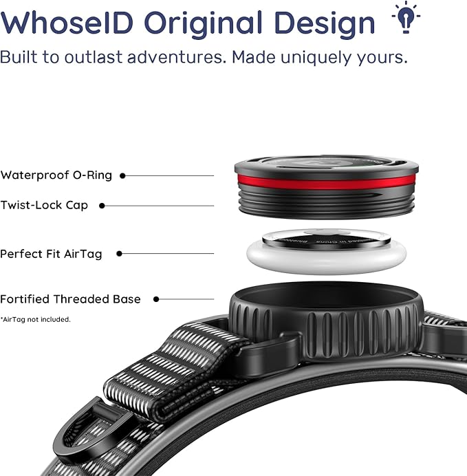 WhoseID Premium AirTag Dog Collar - Air Tag Small Dog Collar | Fur-Safe Magnetic Buckle | IPX8 Waterproof Reflective Dog Collar with AirTag Holder