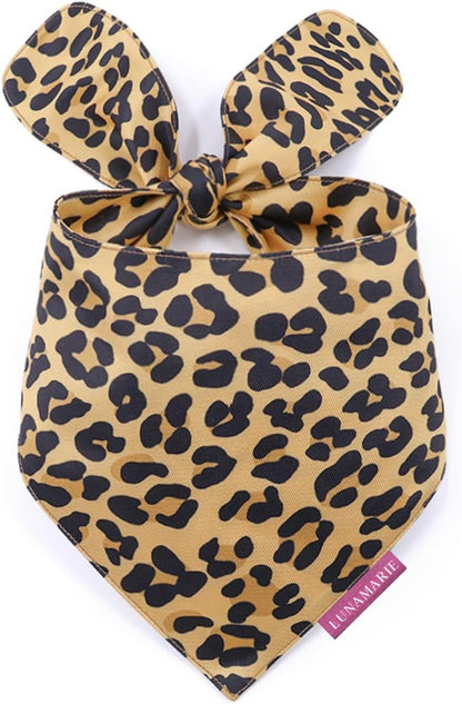 LunaMarie - Luxury Dog Bandanas - Cute Leopard Designs | Premium & Soft Poly Fabric | 100% Handmade Adjustable Shape Animal Print Pet Scarfs Small, Medium, Large (Leopard, Small)