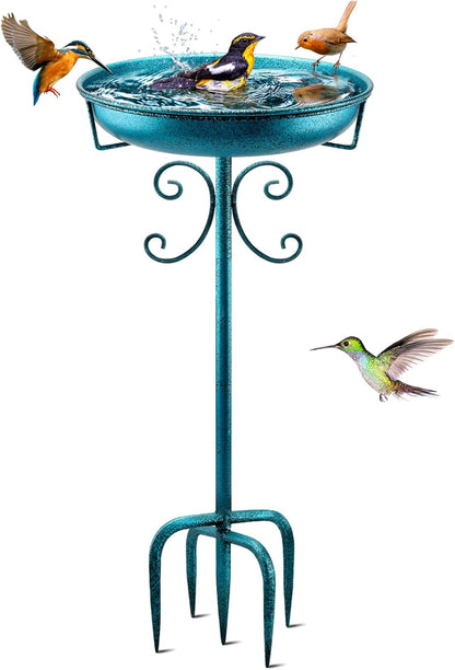 Daoeny 35In Metal Bird Bath for Outside, Vintage Freestanding Birdbaths & Birdfeeder, Bird Baths Feeder Bowl for Outdoors Garden Patio Yard Lawn Decor, Upgraded 5-Pronged Base (Blue)
