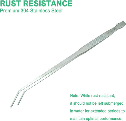 18.9 inch Aquarium Tweezers with Hanger, 2025 New Extra Long Feeding Tongs, Stainless Steel Large Aquascape Tools for Fish Tank, Terrarium, Aquascaping, Reptile Snake (Curved)