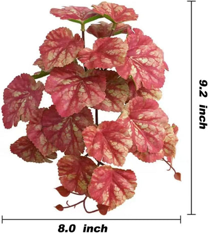 Reptile Plants for Terrarium Decor, Amphibian Habitat Decor, Reptile Tank Accessories, Artificial Hanging Plants with Suction Cup-2 Packs (Pink Heuchera Micrantha)