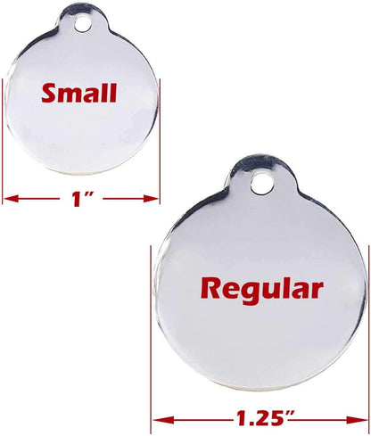 Engraved Pet Tag for Dogs and Cats - Personalized Front & Back up to 4 Lines of Text Custom Engraved ID, Round Paw Print Solid Plating Stainless Steel Nebula Small