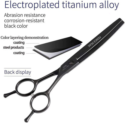 Fenice Peak Professional Dog Grooming Scissors Pet Curved Thinning Shears 7.0'' Extremely Sharp Blades 440C Steel Thinning Scissors Durable Smooth Motion & Fine Cut for Dogs and Cats(Black)