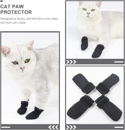 Cat Booties to Prevent Scratching: 4pcs AntiScratch Cat Claw Covers for Feeding Medicine, Pet Grooming, Bathing Shaving Checking, and Nail Trimming, Black Pet Shoes Socks Caps Mittens Paw Protector M