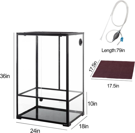 REPTIZOO 67 Gallon Large Reptile Terrarium 24"x18"x 36" Glass Paludarium Tank, Tall Reptile Enclosure Habitat with 10” Deep Base, Siphon Gravel Cleaner Set and Plants Growing Cotton Mat Included - Pawvie
