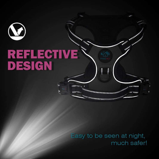 PHOEPET No Pull Dog Harnesses for Small Puppies Reflective Adjustable Front Clip Vest with 2 Metal Leash Attachment Hooks Soft Handle [Over The Head Design](L, Royal Blue)