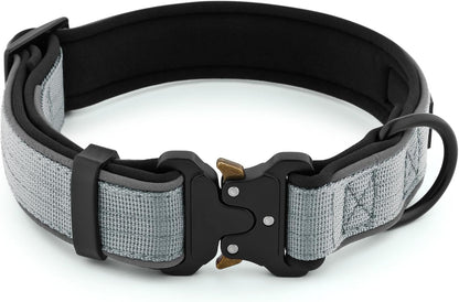 Plutus Pet Tactical Dog Collar, Reflective, Adjustable Heavy Duty Dog Collar, Soft Padded and Comfortable, for Small Medium and Large Dogs (Gray, L)