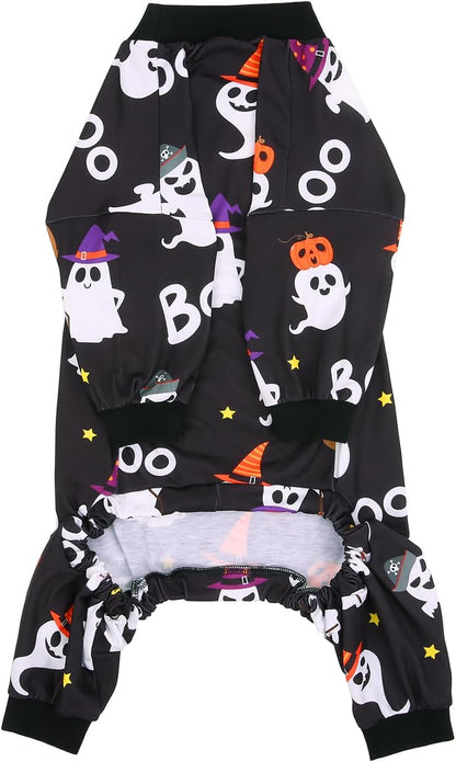 HDE Dog Pajamas One Piece Jammies Jumpsuit Pet Clothes Outfit Stretchy Lightweight Comfy Shirt Pjs for M-3XL Dogs Cute Ghosts - 3XL