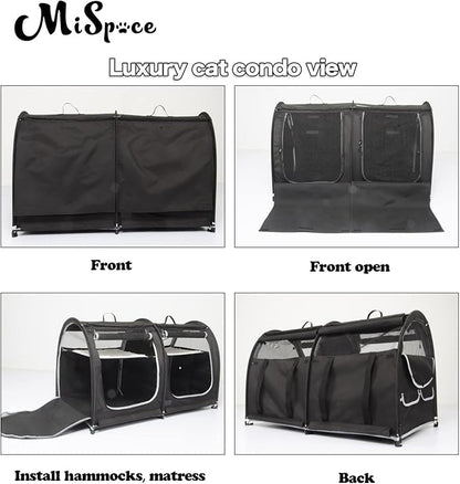 Mispace Portable 2 Pet Carriers for Cats Collapsible Cat Condo for Car Travel Pet Kennel Show Cages with Portable Carry Bag Hammocks Mats and Litter Box