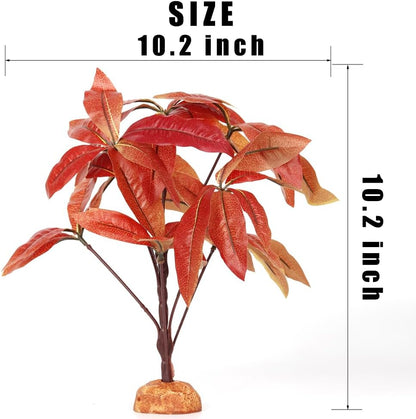 Fake Red Money Tree Plant, Reptile Decor for Terrarium, Crested Gecko Tank Accessories fit Leopard Gecko Bearded Dragon Lizard Chameleon Snake Tortoise