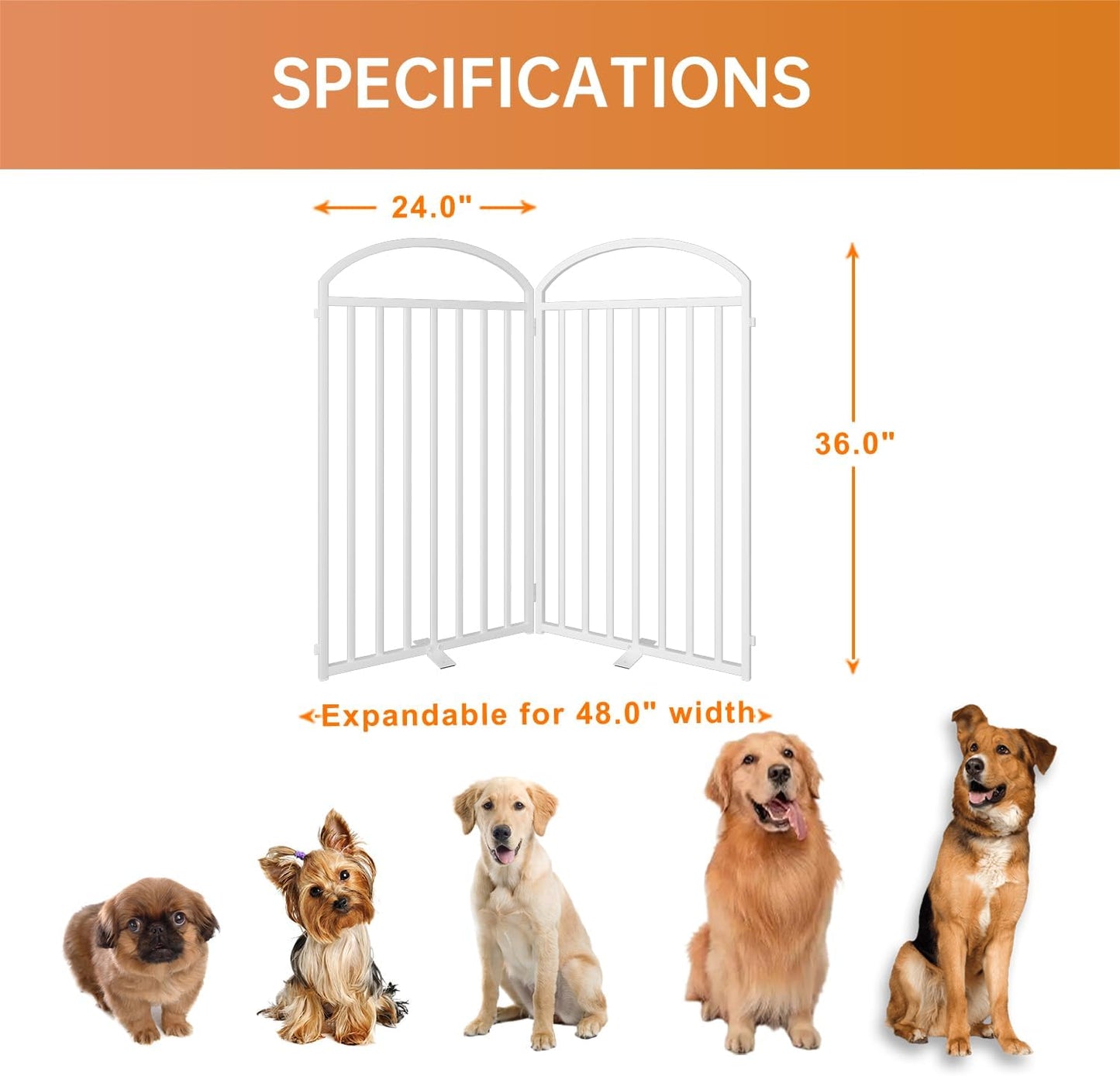 2 Panles Full Matel Freestanding Dog Gates with Door, 48"Extra Wide 36"Tall Free Standing Dog Pet Gate for Indoor & Outdoor. Foldable Pet Fences for Doorways, House, Stairs, Porch, Deck, Yard