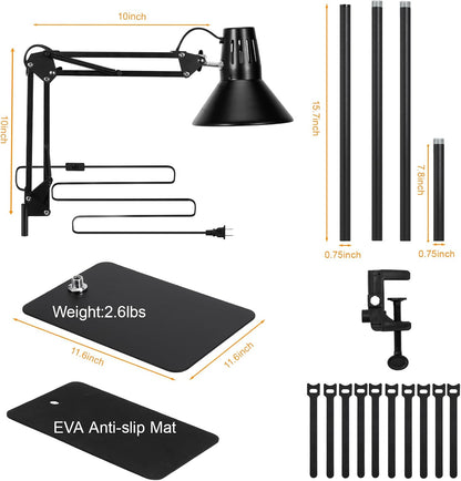 Reptile Heat lamp Reptile Light Fixture with Heat Lamp Stand,Height Range from 15.7inch to 74.3inch with 360°Adjustable Swing Arm for Bearded Dragon Turtles Snake and Chicks