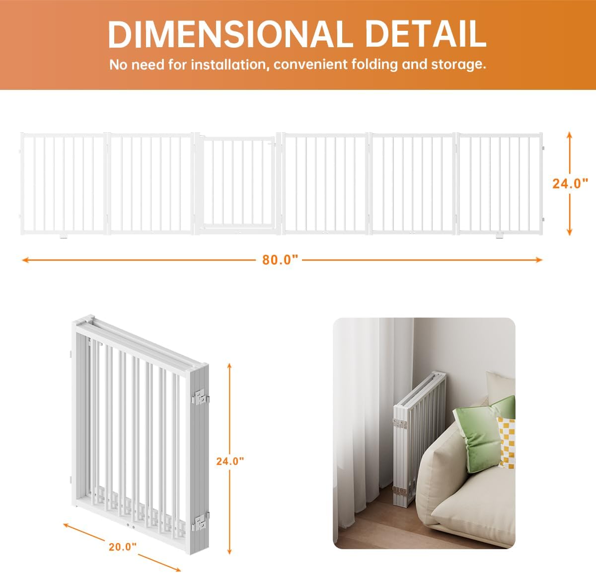 Full Metal Freestanding Dog Gate with Door, 24'' Height Foldable Pet Dog Fence for Indoor & Outdoor, 6 Panels Extra Wide Free Standing SmallDog Gates for Doorways,House,Stairs,Porch,Deck,Yard