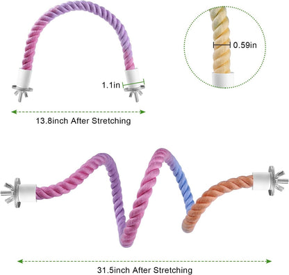 3 Pcs Bird Rope Perches Gradient Color, Bendable Parrot Bird Perch Rope Stand for Cage, Stand Climbing Stand Toy for Cockatiels, Lovebirds, Budgies, Parakeets (2 Long + 1 Short)
