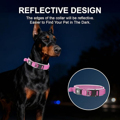 2026 Upgrade Dog Collar with IPX8 Waterproof AirTag Holder,Military Tactical Comfortable Control Handle and Ultra-Durable Metal Buckle/Night Reflective,GPS Collar for Medium to Large Dogs（Pink/L）