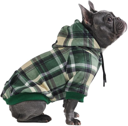Spark Paws Dog Hoodie – Premium Dog Sweater for Small, Medium, and Large Dogs | Warm Outfits for French Bulldogs, Pitbull, Puppy, Winter Jacket Alternative - Green Plaid - L