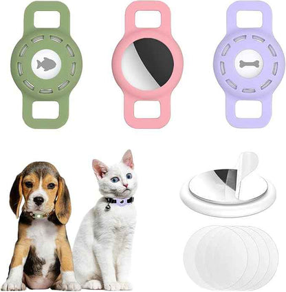 3-Pack AirTag Cat Collar Holder for Apple AirTag 2021, Silicone Air Tag Protective Case for Puppy Dog Collar with Screen Protectors - Pink & Green & Purple