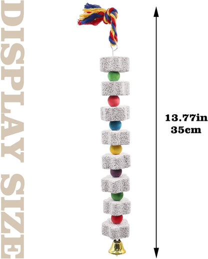 2 Pack Large Bird Chewing Toy, Parrot Beak Grinding Calcium Stone with Bells, Bird Cage Accessories, Cage Toys for Cockatiel Parakeet Parrot Budgies Rat Hamster Chinchilla Rabbit Bunny African Grey