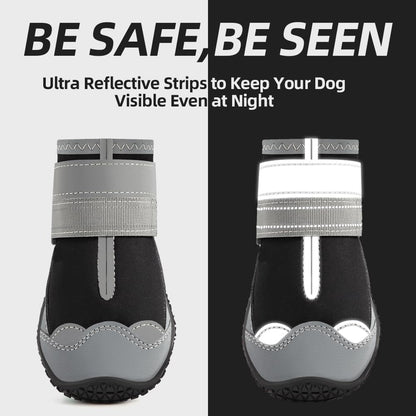 Dog Shoes for Large Dogs, Medium Dog Boots & Paw Protectors for Hardwood Floors, Outdoor Dog Booties for Hot Pavement Winter Snow Hiking, Waterproof Dog Shoes with Reflective Strips Size 3