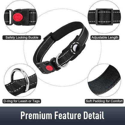 AirTag Dog Collar with AirTag Holder Compatible for Air Tag, Reflective Soft Padded, Safety Locking Buckle, Adjustable Nylon for Small Medium Large Dogs (Black,L)