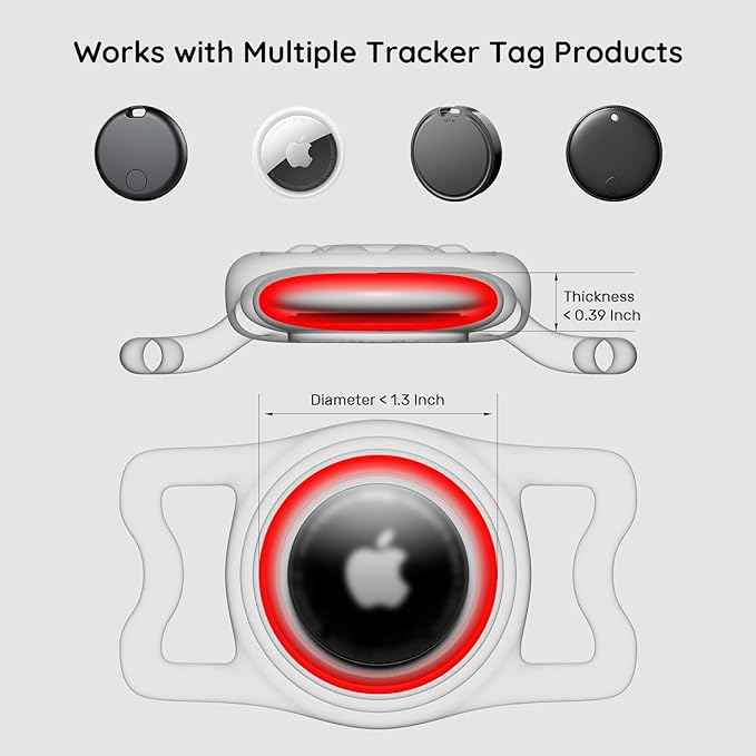 for Airtag Dog Collar Holder, Dog Airtag Holder Waterproof, Lightweight & Soft Silicone Air Tag Case for Pet Collars, Works with Multiple Tracker Tag Products (Black & Pink, 1 Pack)