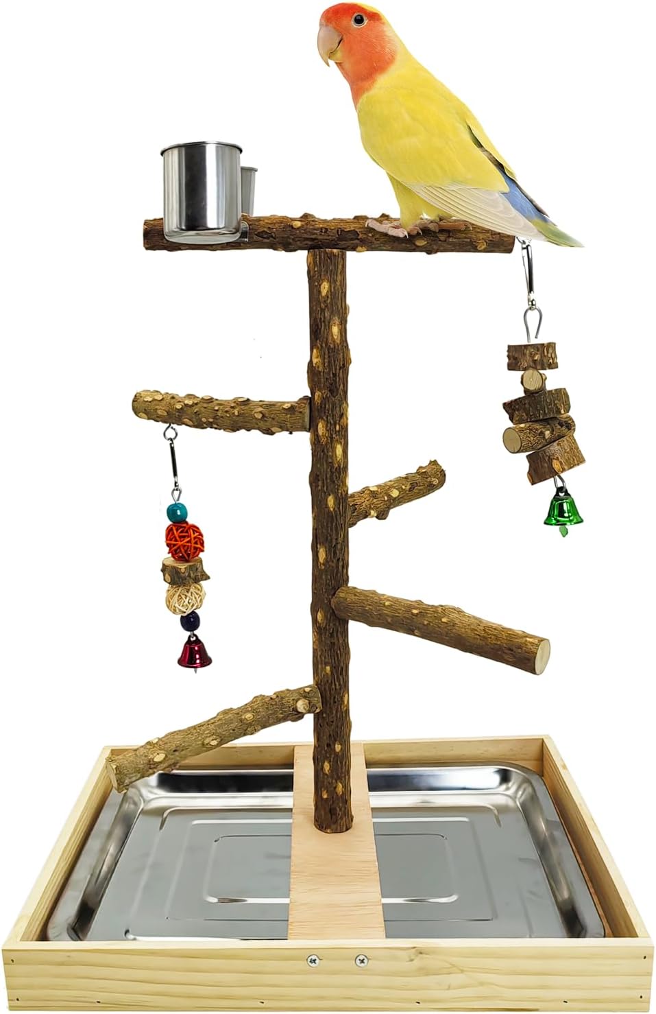 Tfwadmx Bird Perch Natural Wood Stand Parakeet Playground Toy Parrot Play Stand Platform Bird Cage Branch Perch Accessories for Canaries Cockatiels Conure Lovebirds