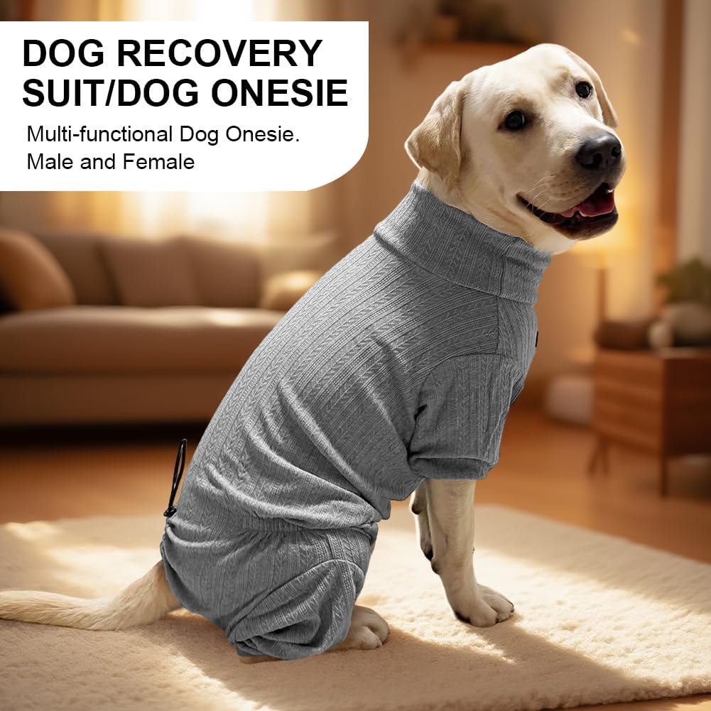Dog Pyjamas PJS Sweater Clothing and Loungewear Suitable for Large to Giant Breeds of Dogs, Neutering Suits, Extra-Large Stretch Fabric, Four-Legged Dogs Clothes Pyjamas (Sweater Gray, L)