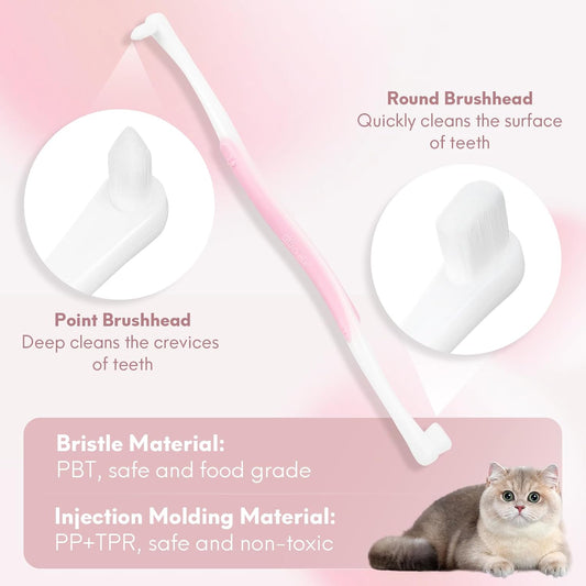 Dual-Sided Cat Toothbrush with Micro Brush Head, Ultra Soft Nano Bristles Pet Toothbrush Kit, Kitten/Puppy Toothbrushes, Fit into Cats/Small Dogs Mouth, Avoid Bleeding Gums