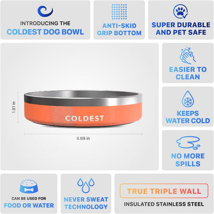 Coldest Dog Bowl - Anti Rust Metal, Non Slip, 3 Layers Insulated Stainless Steel Dog Bowls - Spill Proof & Heavy Duty - Water Bowl for Dogs, Cats & Pets, Dish Washer Safe (21 oz, Mars Red Glitter)