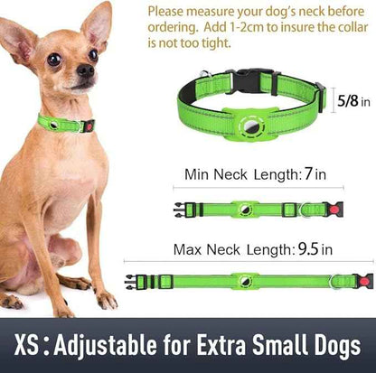 AirTag Dog Collar with AirTag Holder Compatible for Air Tag, Reflective Soft Padded, Safety Locking Buckle, Adjustable Nylon for Small Medium Large Dogs (Green,XS)