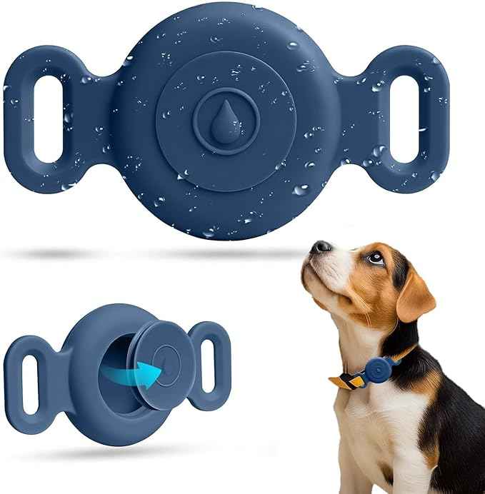 Dog Safety Pendant, Collar Holder for AirTag 2nd & 1st Gen, Pet Tracker Accessory for Dog GPS Tracking, Durable Silicone, Waterproof & Shock-Resistant, Anti-Scratch Anti-Loss (Dark Blue, Small)