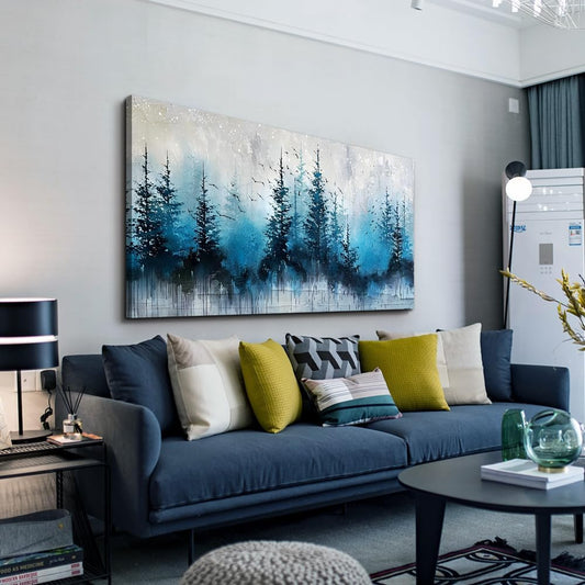 hyidecorart Large Wall Art For Living Room Framed Wall Decor For Office Bedroom Decoration Scenery Abstract Wall Painting Misty Forest Trees Pictures Artwork Canvas Prints Home Room Decor 48"X 24"