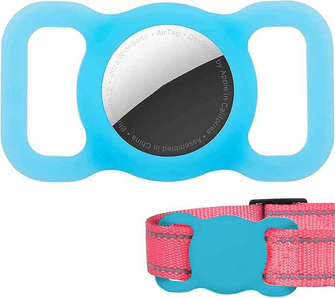 2 Pack Protective Air Tag Case for Dog Collar, Pet/Dog Collar Holder Case Compatible with Apple Air Tag, Waterproof Air tag Loop for GPS Tracker Lightweight Soft Anti Scratch Anti Lost Blue Purple