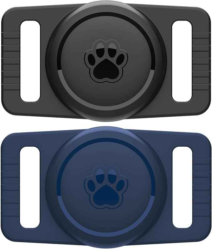 for Airtag Dog Collar Holder 2 Pack,Waterproof Dog Collar Holder for Apple AirTag(Gen 1 & 2),Silicone Air Tags Case for Dog Collars(Navy&Black)