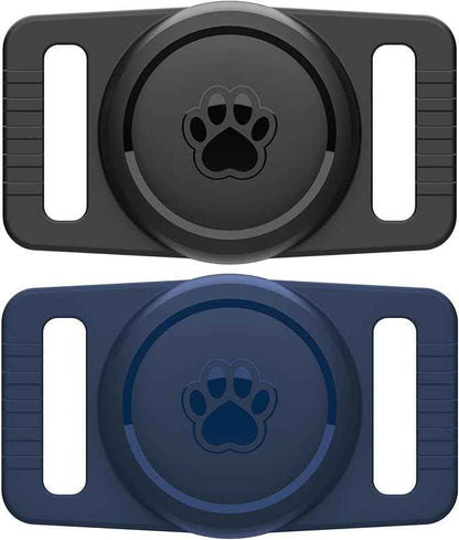 for Airtag Dog Collar Holder 2 Pack,Waterproof Dog Collar Holder for Apple AirTag(Gen 1 & 2),Silicone Air Tags Case for Dog Collars(Navy&Black)