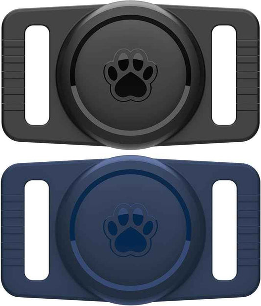 for Airtag Dog Collar Holder 2 Pack,Waterproof Dog Collar Holder for Apple AirTag(Gen 1 & 2),Silicone Air Tags Case for Dog Collars(Navy&Black)