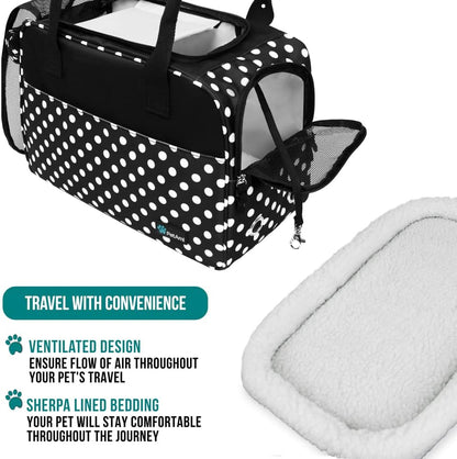 PetAmi Dog Purse Carrier for Small Dogs, Airline Approved Soft Sided Pet Carrier with Pockets, Ventilated Dog Carrying Bag for Puppy Cat, Dog Travel Supplies Bag, Sherpa Bed, Max 12 lbs, Polka Dot