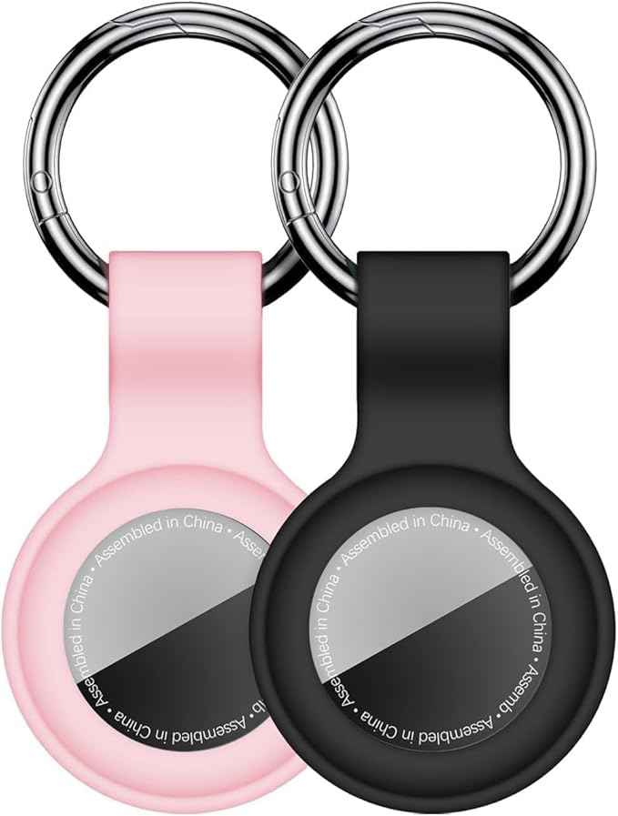 [2 Pack] Case for AirTag 2nd Gen (2026) & 1st Gen, Silicone Holder Keychain Key Ring, Protective Cover for Air Tags, GPS Finder Accessories for Bags, Pets, Kids, Luggage, Black+Pink