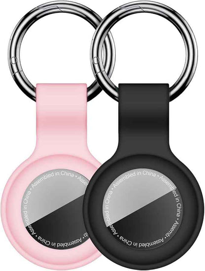 [2 Pack] Case for AirTag 2nd Gen (2026) & 1st Gen, Silicone Holder Keychain Key Ring, Protective Cover for Air Tags, GPS Finder Accessories for Bags, Pets, Kids, Luggage, Black+Pink