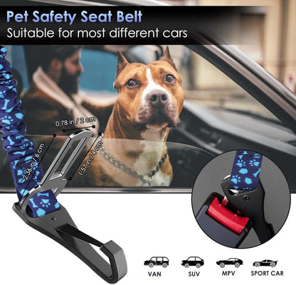 SlowTon Dog Seat Belt, Adjustable Dog Safety Belt Leash, 2 in 1 Latch Bar Attachment Dogs Car Seatbelt with Elastic Nylon Bungee Buffer, Reflective Nylon Belt Tether Connect (BL Dog Paw)