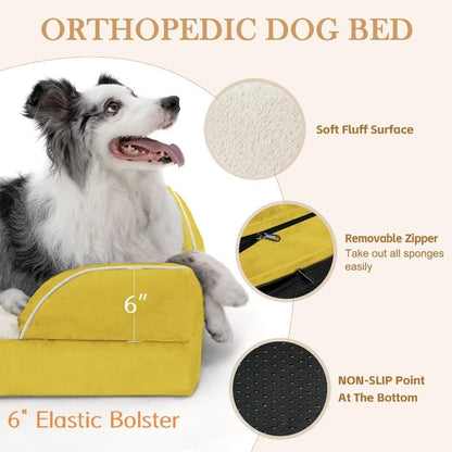 Comfort Expression XXL Dog Bed Orthopedic Foam, Waterproof Dog Beds for Oversized Dogs, Washable Dogs Sofa Bed with Removable Cover & Non-Slip Bottom(XX-Large,Spicy Mustard)