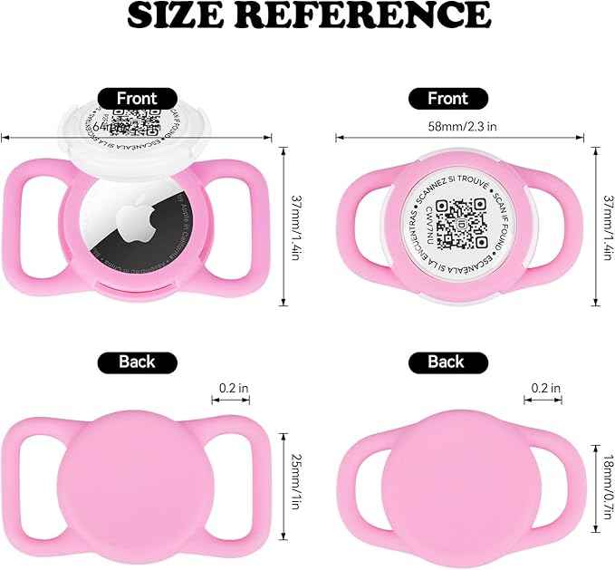 QR Code Pet Tracker Holder for Cats - Waterproof Silicone Case with Rose Red Design, Secure Collar Attachment (Black, m)