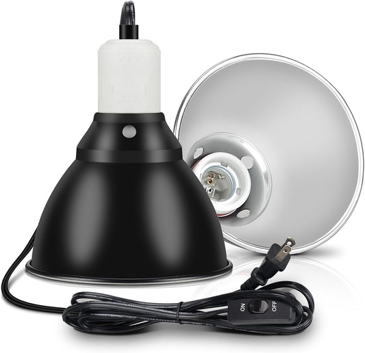 Reptile Lamp Bulb Fixture 5.5 Inch Deep Dome with Switch - Ideal for 60W/75W/100W/150W Heat Lamp Bulbs, Compatible with All E26 UVA/UVB/Basking Heat Bulbs, Supports Up to 150 Watts