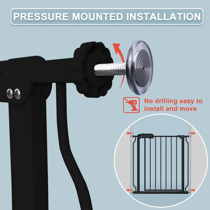 Walk Through Black Baby Gate 43.5-48 Inch Wide, Pressure Mounted Safety With Door No Drill, Tension Metal for Dog Cat and Toddler