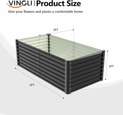 VINGLI Galvanized Raised Garden Beds Outdoor, 6x3x2 Ft, 8x4x2 Ft Lager Metal Planter Raised Beds for Planting Vegetables Flowers Herb (6 * 3 * 2（Square）)