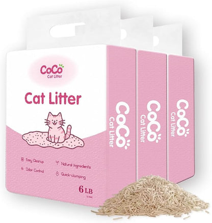 Cat Litter, CoCo Cat Litter, Tofu Cat Litter, Flushable, Quick Clumping, Low Dust, Odor Control, 6 lb × 3 Bags
