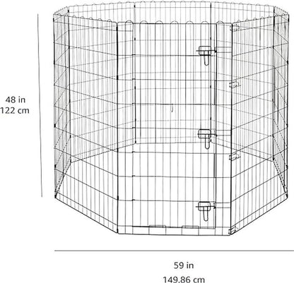 Amazon Basics Foldable Octagonal Metal Exercise Dog Playpen - Indoor/Outdoor, Single Door, Extra Large (8 Panels, 24 x 48), Easy to assemble and store customize, 48" - X-Large, Black