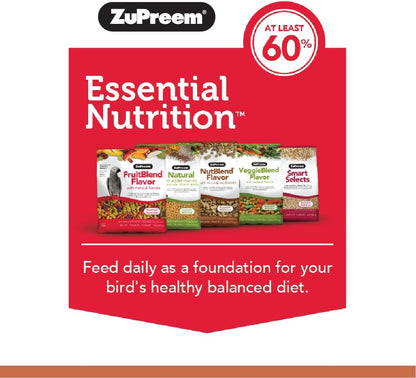 ZuPreem NutBlend Bird Food, Bird Feed for Cockatiel, Lovebird, Quaker, Small Conure, Lorikeet, ZuPreem Core Nutrition, Made in USA, No Waste, Natural Ingredients, Cockatiel Food, (Medium, 2 lb bag)
