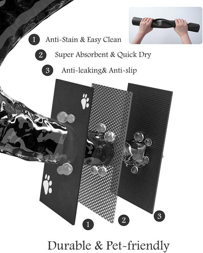 Pet Feeding Mat-Absorbent Dog Mat for Food and Water Bowl-No Stains Quick Dry Water Dispenser Mat-Dog Accessories Pet Supplies-Bowl for Messy Drinkers（Black,17"x34"